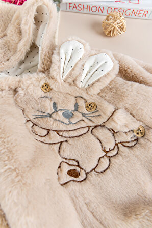 Tavşan Fiğürlü Kışlık Peluş Kız/Erkek Bebek Tulum