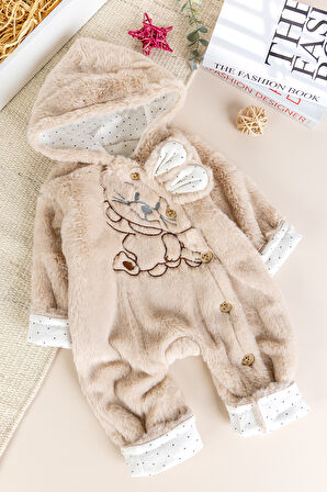Tavşan Fiğürlü Kışlık Peluş Kız/Erkek Bebek Tulum