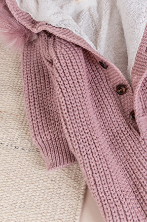 Triko Örgü Kışlık İçi Welsoft Astarlı Kapüşonlu Kız/Erkek Bebek Tulum