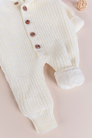 Triko Örgü Kışlık İçi Welsoft Astarlı Kapüşonlu Kız/Erkek Bebek Tulum