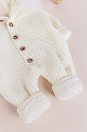 Triko Örgü Kışlık İçi Welsoft Astarlı Kapüşonlu Kız/Erkek Bebek Tulum