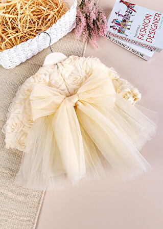 Fiyonklu Güllü Tül Detaylı Şık Dogum Günü Özel Gün Kız Bebek/Çocuk Elbise