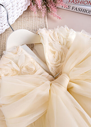 Fiyonklu Güllü Tül Detaylı Şık Dogum Günü Özel Gün Kız Bebek/Çocuk Elbise