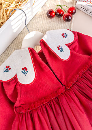 Bebe Yaka Tül  Etekli Şık Özel Gün Kadife Bebek Elbise