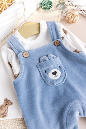 Fiğürlü Kışlık Kadife Erkek Bebek Salopet Tulum Set