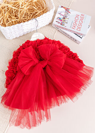 Fiyonklu Güllü Tül Detaylı Şık Dogum Günü Özel Gün Kız Bebek/Çocuk Elbise