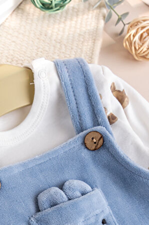 Fiğürlü Kışlık Kadife Erkek Bebek Salopet Tulum Set