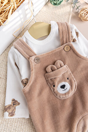 Fiğürlü Kışlık Kadife Erkek Bebek Salopet Tulum Set