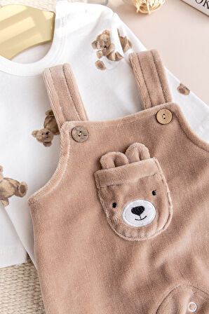 Fiğürlü Kışlık Kadife Erkek Bebek Salopet Tulum Set