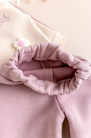 İki İplik Şardonlu Pamuklu 2'li Kız Bebek/Çocuk Takım Set