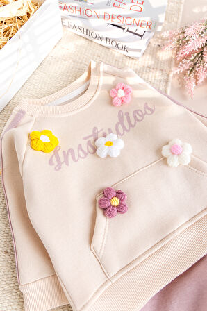 İki İplik Şardonlu Pamuklu 2'li Kız Bebek/Çocuk Takım Set