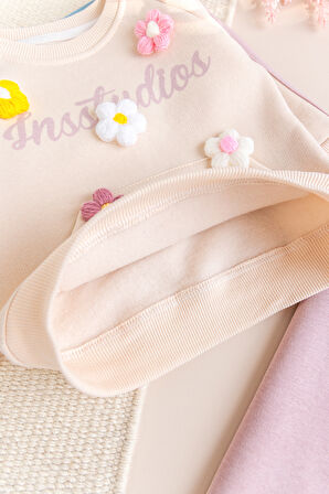 İki İplik Şardonlu Pamuklu 2'li Kız Bebek/Çocuk Takım Set