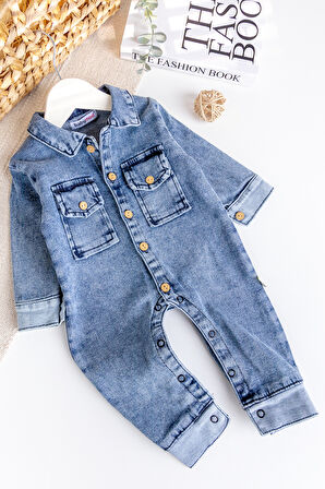 Esnek Erkek Bebek Kot Tulum 100% Cotton