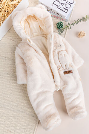 Premium Kalite Peluş  Pamuk Penye Astarlı Ayıcık Fiğürlü Kışlık Kız-Erkek Bebek Tulum