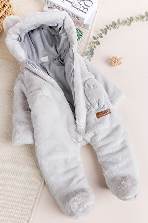 Premium Kalite Peluş  Pamuk Penye Astarlı Ayıcık Fiğürlü Kışlık Kız-Erkek Bebek Tulum