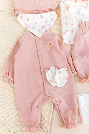 Müslin 100% Pamuk 10'lu Kız Bebek Hastane Çıkışı Yeni Doğan Set