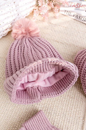 Ponponlu 9-15 Yaş Kız Çocuk Atkı Bere Eldiven Takımı