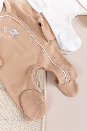 Tavşan Figürlü 2'li Uzun Kollu Kız/Erkek Bebek Tulum Takım