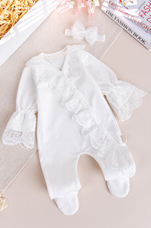 Güpürlü 100% Pamuk Kız Bebek Tulum
