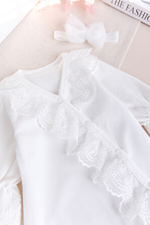 Güpürlü 100% Pamuk Kız Bebek Tulum