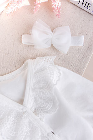 Güpürlü 100% Pamuk Kız Bebek Tulum