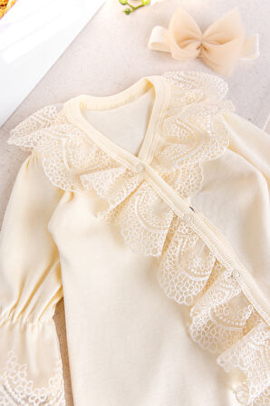 Güpürlü 100% Pamuk Kız Bebek Tulum