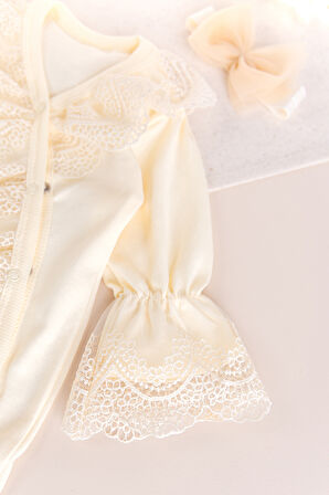 Güpürlü 100% Pamuk Kız Bebek Tulum