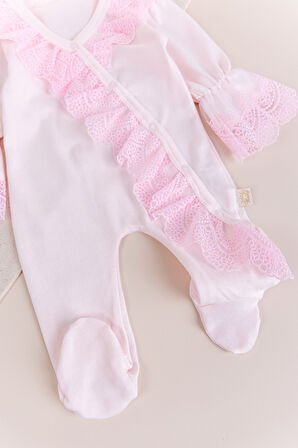 Güpürlü 100% Pamuk Kız Bebek Tulum