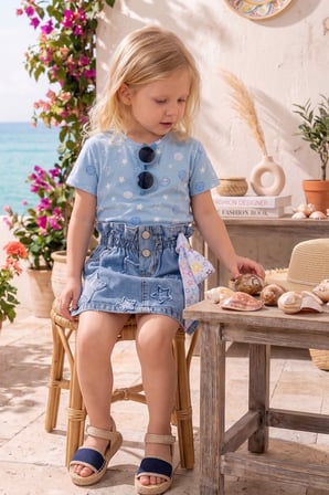 Yıldız İşlemeli Denim Kız Çocuk Kot etek