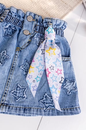 Yıldız İşlemeli Denim Kız Çocuk Kot etek