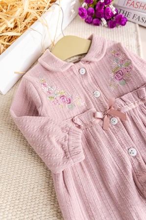 Çiçek Nakışlı Bebe Yaka Kız Bebek Tulum