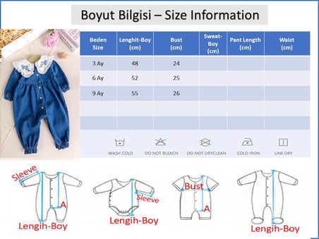 Fistolu Bebe Yaka %100 Pamuk Denim Kız Bebek Kot Tulum
