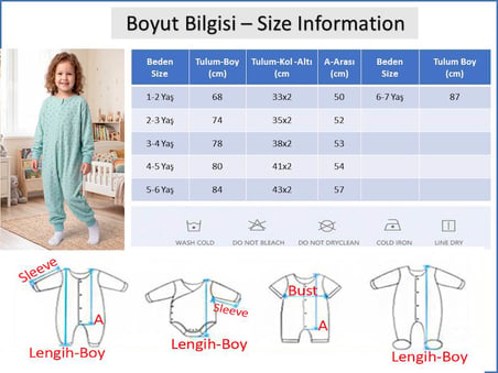 Bebek Çocuk Uyku Tulumu %100 Doğal Pamuk Özel Kumaş  1.0 Tog Unisex