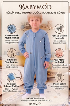 Müslin Uyku Tulumu 1.0 Tog Çocuk Yazlık Uyku Tulumu Uyku Gurusu %100Pamuk Doğal Kumaş