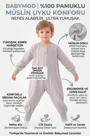 Müslin Uyku Tulumu 1.0 Tog Çocuk Yazlık Uyku Tulumu Uyku Gurusu %100Pamuk Doğal Kumaş