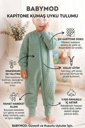 Mevsimlik Kapitone  1.5 Tog Çocuk Uyku Tulumu Uyku Gurusu  %100 Pamuk Kumaş
