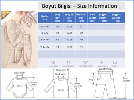 Kalp Desenli Naturel 3 'Lü Pamuklu Kız Bebek Takım