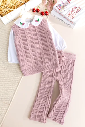 Triko Süveterli  3 Parça Pantolonlu Kışlık  Kız Çocuk Takım