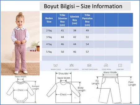 Triko Süveterli  3 Parça Pantolonlu Kışlık  Kız Çocuk Takım