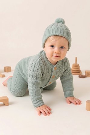 Triko Yumuşak Dokulu Bereli Kışlık Örgü  Kız Erkek Bebek Takım Set