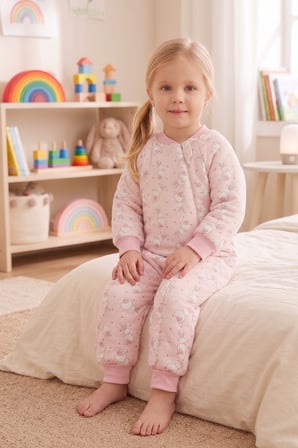  Tavşan Desenli 2,5 Tog Elyaf Dolgulu Premium Kalite 100% Pamuk Penye Astarlı Çocuk Uyku tulumu