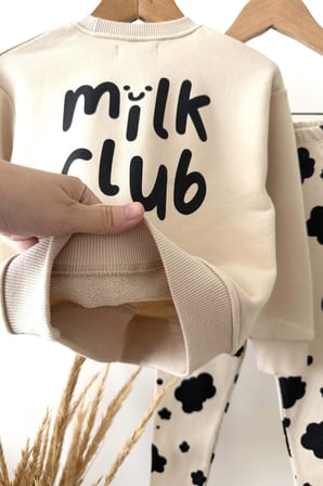 Milk Club Baskılı Bej Sweatshirt ve Çicek Desenli Taytlı 2'li Kız Çocuk Takım