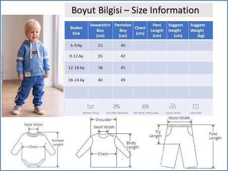Erkek Bebek Kapişonlu 3 İplik Pamuklu İkili  Alt-Üst Takım