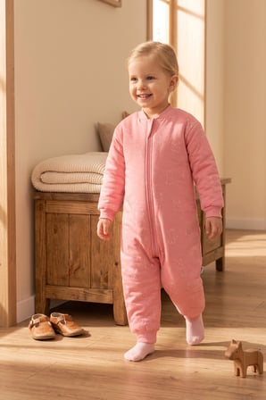 Elyaf Dolgulu 2.5 Tog %100 Pamuk Penye Astarlı Premium Kalite Kız Çocuk Uyku Tulumu Pembe