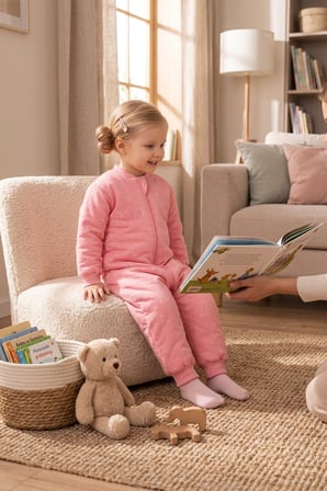 Elyaf Dolgulu 2.5 Tog %100 Pamuk Penye Astarlı Premium Kalite Kız Çocuk Uyku Tulumu Pembe