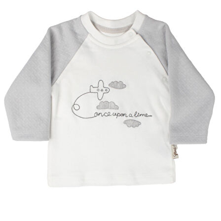 Erkek Bebek Beyaz Mavi Uçak Desenli 2'li Takım