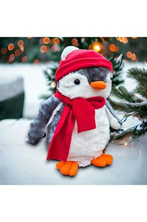 Toyzz 40 Cm Peluş Pingu Penguen Kırmızı Şapkalı Peluş Oyuncak Uyku Arkadaşı