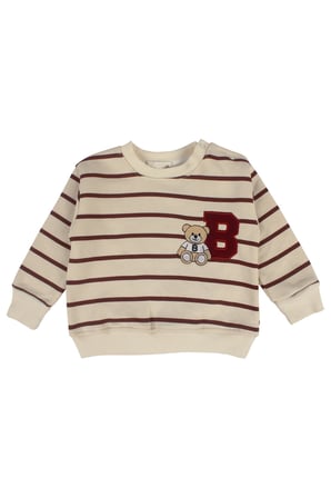 Erkek Bebek Ayıcık Nakışlı Çizgili Sweatshirt Eşofman Takımı