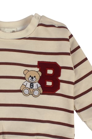 Erkek Bebek Ayıcık Nakışlı Çizgili Sweatshirt Eşofman Takımı