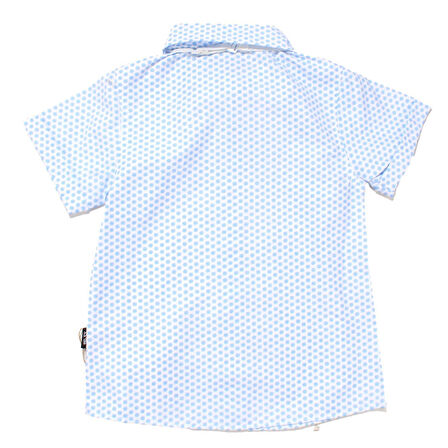 Erkek Çocuk Beyaz Mavi Kahve Desenli Gömlekli Papyonlu Askılı Kısa Kol 3'lü Takım